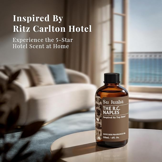 SU JUABA Naples Hotel Diffuser Oil - Inspired by the Ritz Carlton Luxury Beachfront Resort - Geranium Ocean Freesia, Fragrance Oil for Scent Diffuser & Crafting, 4Fl Oz