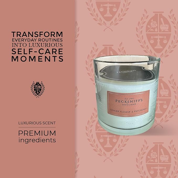 Pecksniff's Classic Gingerflower & Patchouli Scented Candle | 3 Wicks Candle with Dust Cover | 550g/19.4oz