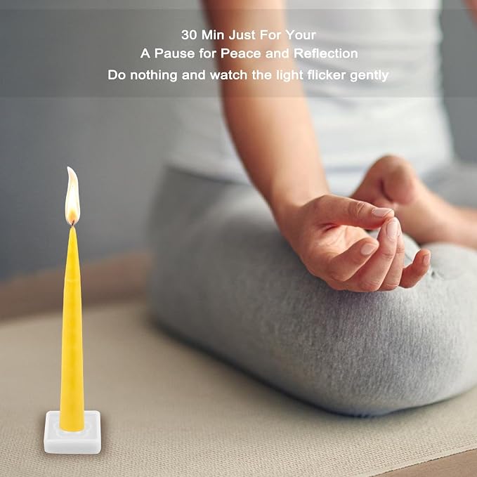 30 Minute Beeswax Meditation Candles, 100% Pure Bees Wax Mini Taper Candles with Small Holder - Smokeless & Dripless & Non-Toxic, Prayer Gift for Relaxation Yoga Women, 24Pcs