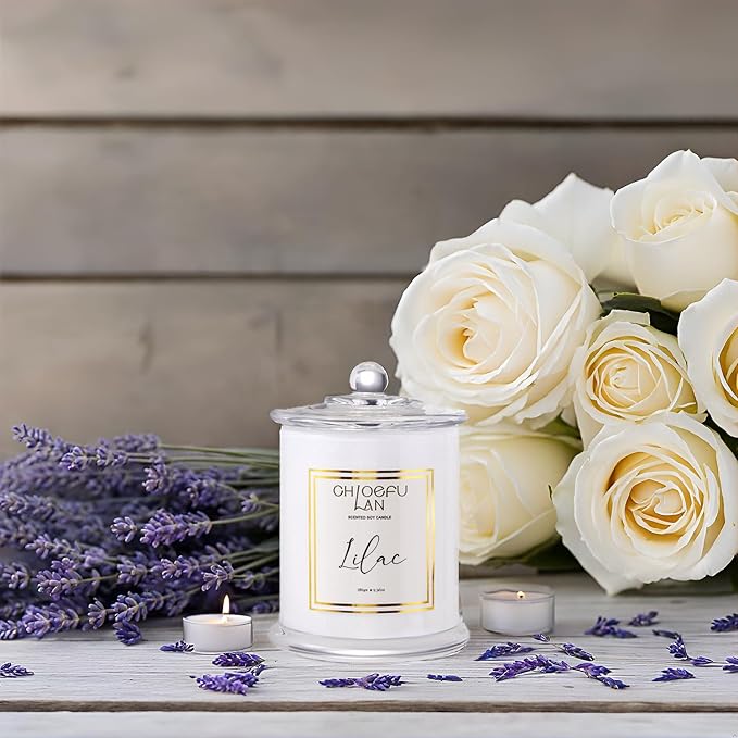 Lilac Candle, Scented Candles for Home, Wedding Gift for Women, Natural Soy Wax for Clean Burning, Luxury Glass Jar, Bridal Shower Gifts, Non-Toxic, 70 Hour Burn, 10 oz