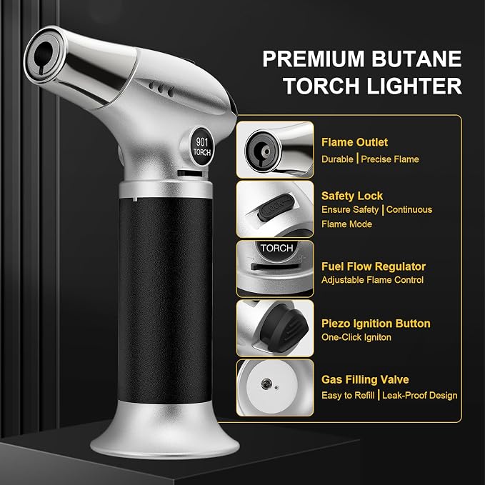 TBTeeK Butane Torch, Kitchen Torch Cooking Torch with Safety Lock & Adjustable Flame for Cooking, BBQ, Baking, Brulee, Creme, DIY Soldering, 2Pack (Butane Not Included)