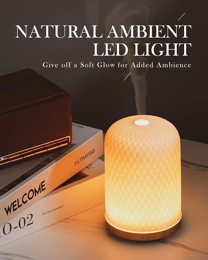 Onaboviva Essential Oil Diffuser - 2.4 MHz Ultrasonic Cold Mist Aromatherapy Diffuser with 3 Timers, Auto Shut-Off, Ceramic Night Light Diffuser for Home, Bedroom, Office