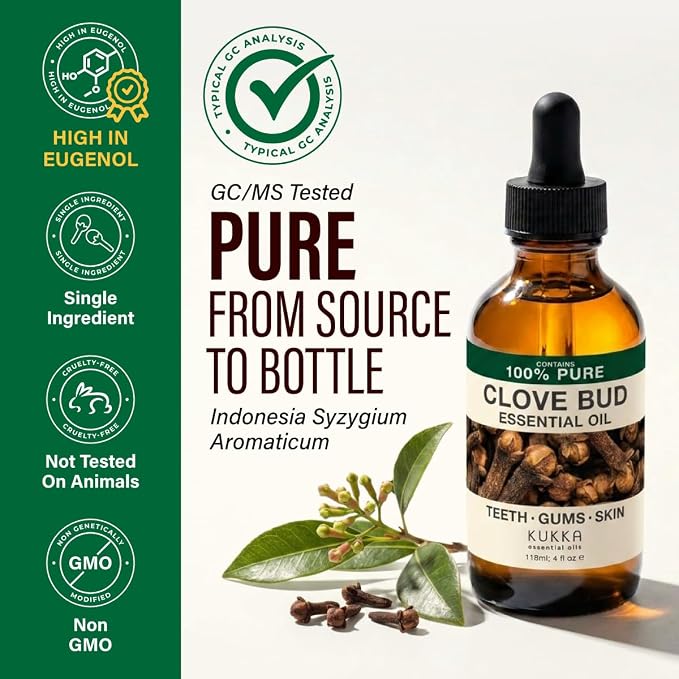 100% Pure Clove Oil - 4 Fl Oz Clove Essential Oil for Hair, Skin, Diffuser, Aromatherapy & DIY Soap Making Scent