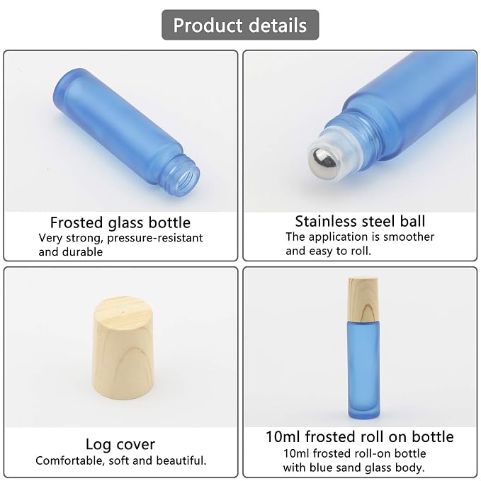Kesell 10Pcs 10ml Glass Roll On Bottles Portable Essential Oil Roller Bottle with Plastic Lid Refillable Small Perfume Vials with Stainless Steel Roller Ball Refillable Travel Size Bottles for DIY