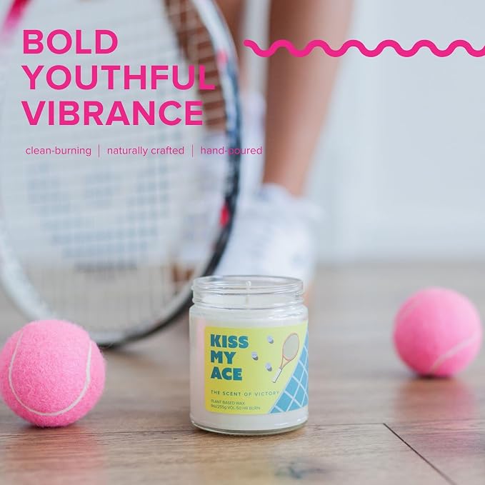 Kiss My Ace Soy Wax Candle – Grapefruit, Yuzu & Rhubarb – Tennis Gift Candle, 9 oz Clean Burn