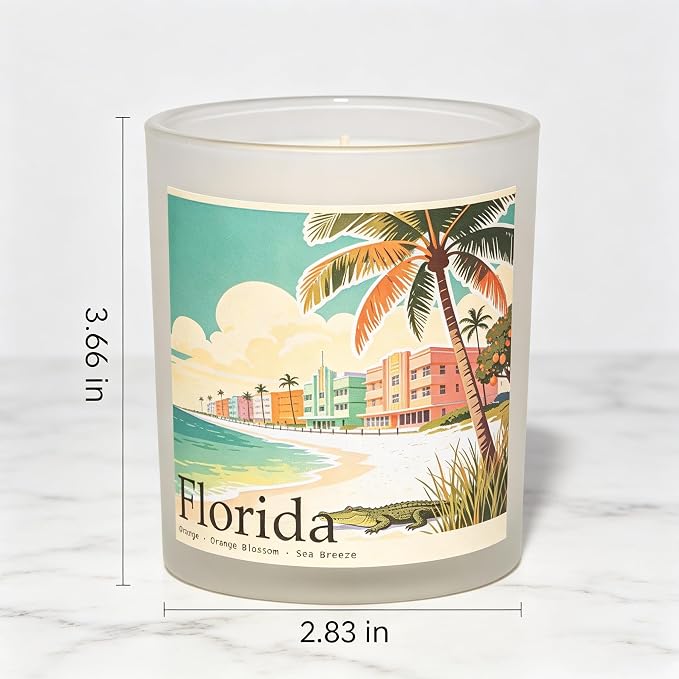 Florida Sunshine Scented Candle, Orange & Orange Blossom & Sea Breeze, Florida Gifts, Florida Souvenirs, Florida Souvenirs and Gifts, 100% Soy Wax, 7OZ