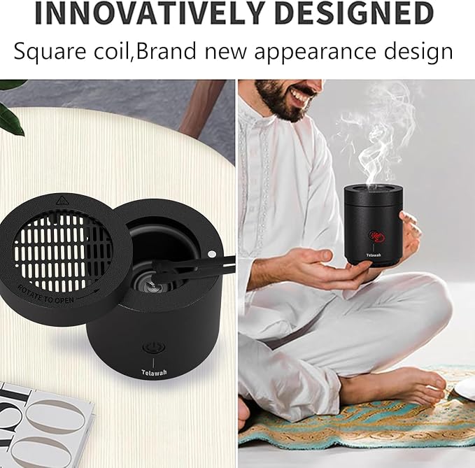 Portable Mini Incense Burner Bakhoor.120 Seconds Charcoal Resin Incense Burner.Rechargeable USB Aromatherapy Diffuser Electric Arabic Incense Holder Muslim Home Decor