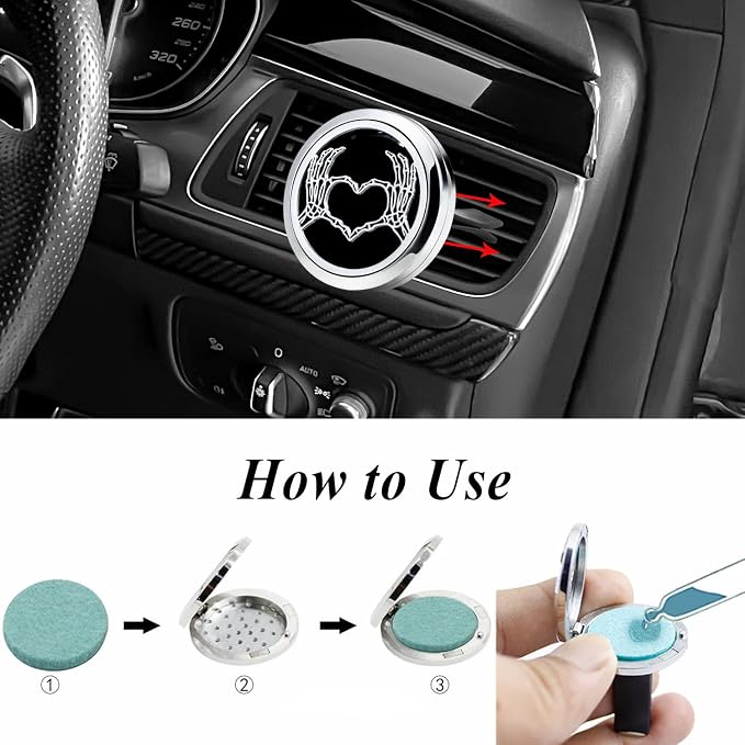 AZNECK Car Diffuser Vent Clips Aromatherapy Essential Oil Car Diffuser Vent Clip Air Freshener 10 Felt Pads Love Skull Hand Car Accessories for Women Gifts