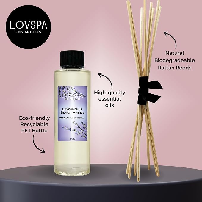 Lavender & Black Amber Diffuser Oil - Luxury Essential Oils for Diffuser Refill & Air Freshener Room Spray - Long-Lasting & Natural Home Fragrance, Scented Oil for Diffusers, USA Made, 4oz