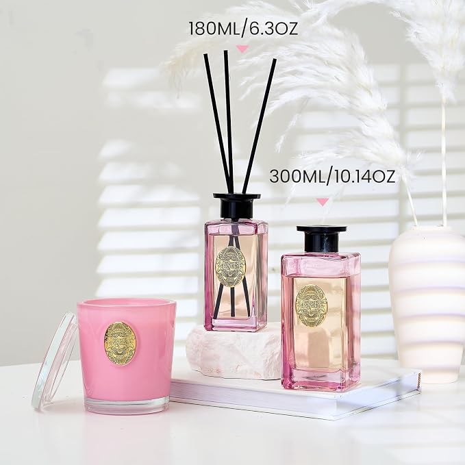 M&SENSE 10.14 oz Large Reed Diffuser Set | Ginger & Ylang Ylang Scent Oil Diffuser with Sticks | Hotel Collection Non-Toxic Essential Oil |for Bedroom Bathroom Living Room