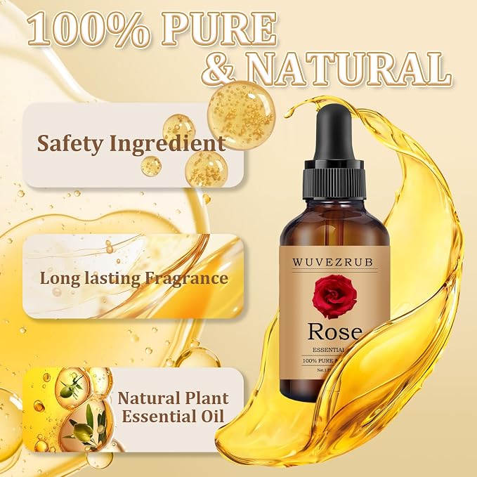 Rose Essential Oil 60ML - 100% Pure and Natural Oils for Aromatherapy Diffuser - 2 Fl Oz/Rose