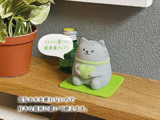 Stone Diffuser Cute Lucky Cat Passive Diffuser for Essential Oil, Non-Electric (Pink)