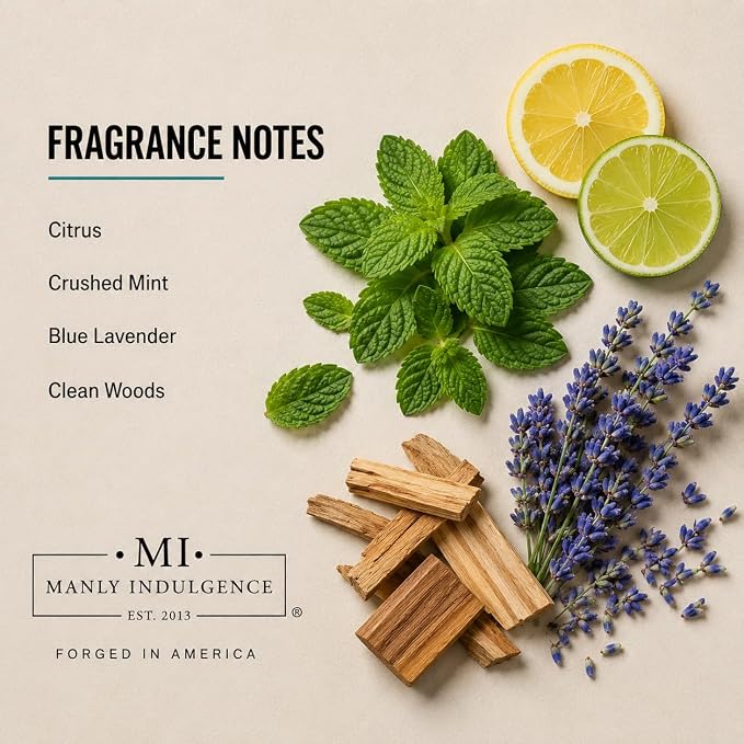 Manly Indulgence Fresh Code Scented Candle, 2 Wick, 13 oz, Premium Soy Blend Wax, Candles for Home Scented - Made in The USA