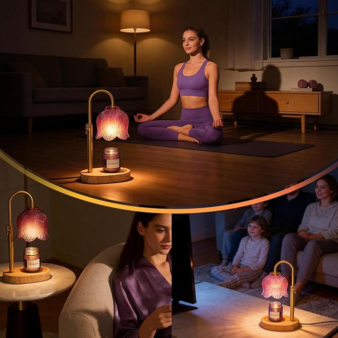 Candle Warmer Lamp with Adjustable Height - Flameless 4-Level Dimmable Wax Warmer, Timer Function & Stylish Design in Multiple Colors (Pink07)
