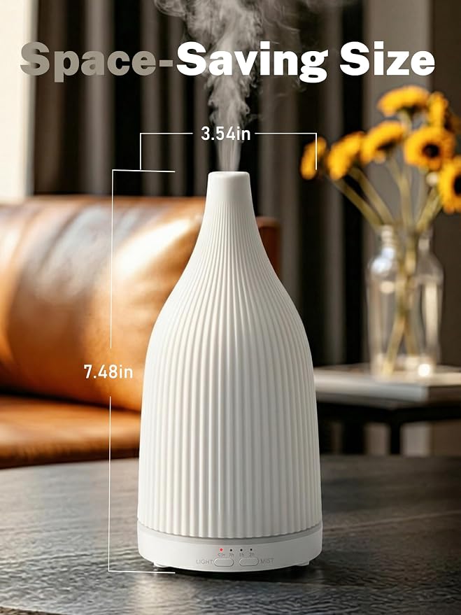 TTJ 70ml Essential Oil Diffuser, Ultrasonic Aromatherapy Diffuser with DC 5V USB Power, Timer Function, Dimmable LED Night Light, Quiet Cool Mist Humidifier for Home Office Bedroom Yoga Spa,Two White
