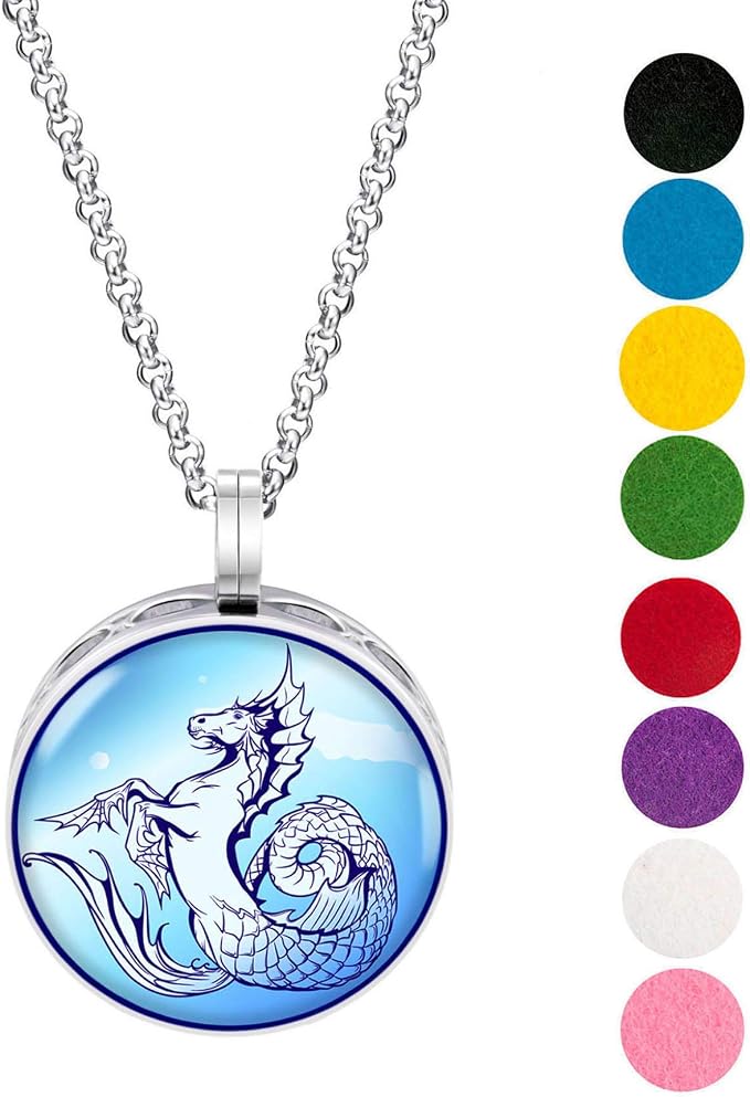 Wild Essentials Water Horse Enamel Finish Essential Oil Diffuser Necklace Gift Set - includes Aromatherapy Pendant, 24" Stainless Steel Chain, 8 Color Refill Pads