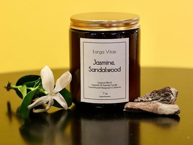 Organic Coconut Wax Aromatherapy Candle | Jasmine & Sandalwood | Non-Toxic, Pet Safe, Allergy Friendly | Phthalate Free | Zero Waste Sustainable Gift
