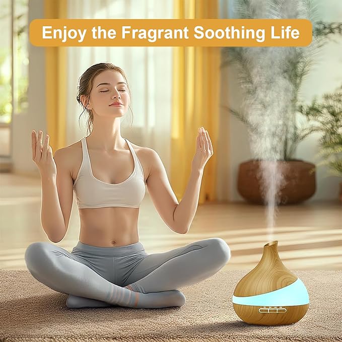 Essential Oil Diffuser for Women, 500ml Aromatherapy Diffuser:14-Color LED, Dual Mist 30/60ml/h, Remote Control, Auto Shut-Off, Hotel Spa Bedroom Minimalist (Wood Grain)