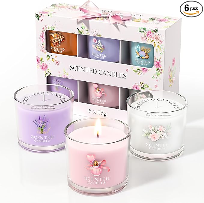 CHILLFLAME Scented Candles, Scented Candle Gift Set for Stress Relief, 6 Votive Candles for Women and Men, Birthday Candle Gifts for Women, Christmas Candles for Women (6 Colors, 14 oz)