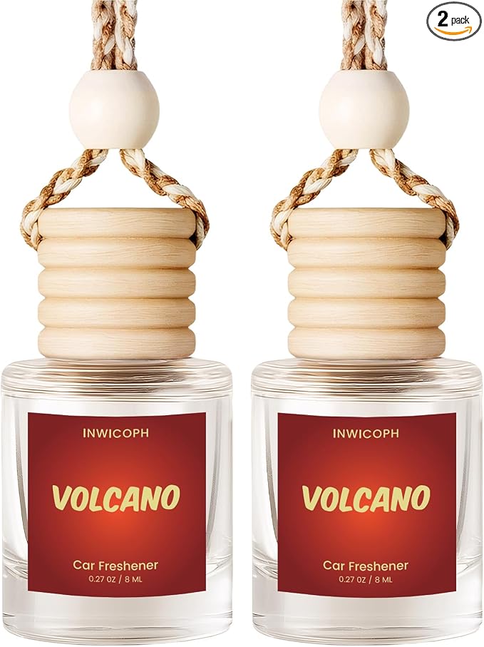 Premium Car Air Freshener Diffuser Set (2 Pack) - Volcano Fragrance Oil, 45+ Day Long-Lasting Hanging Auto Freshener