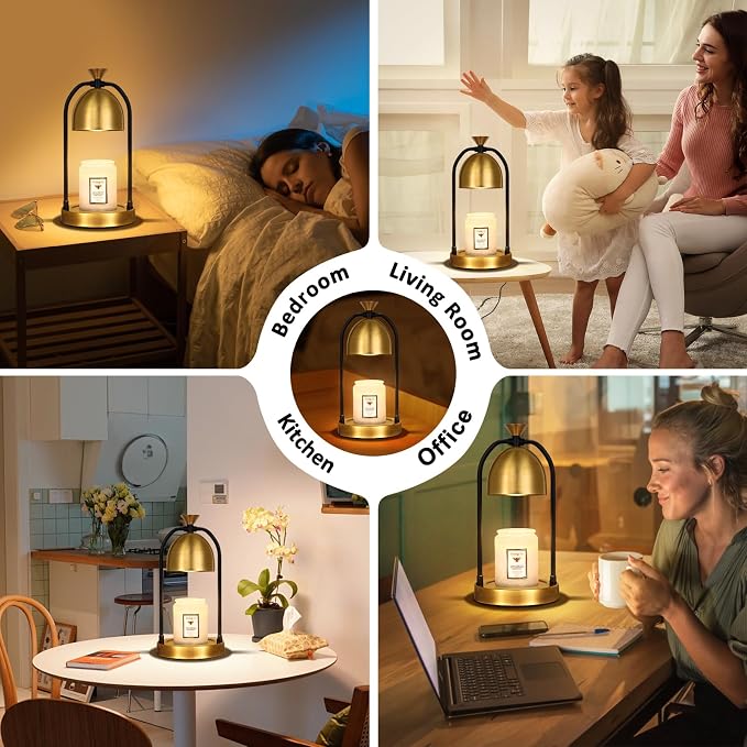 Hong-in Gold Candle Warmer Lamp with Timer-Modern Room Decor Aesthetic Vintage, Gifts for Women,Dimmable Wax Melt Warmer for Scented Wax with 2 Bulbs