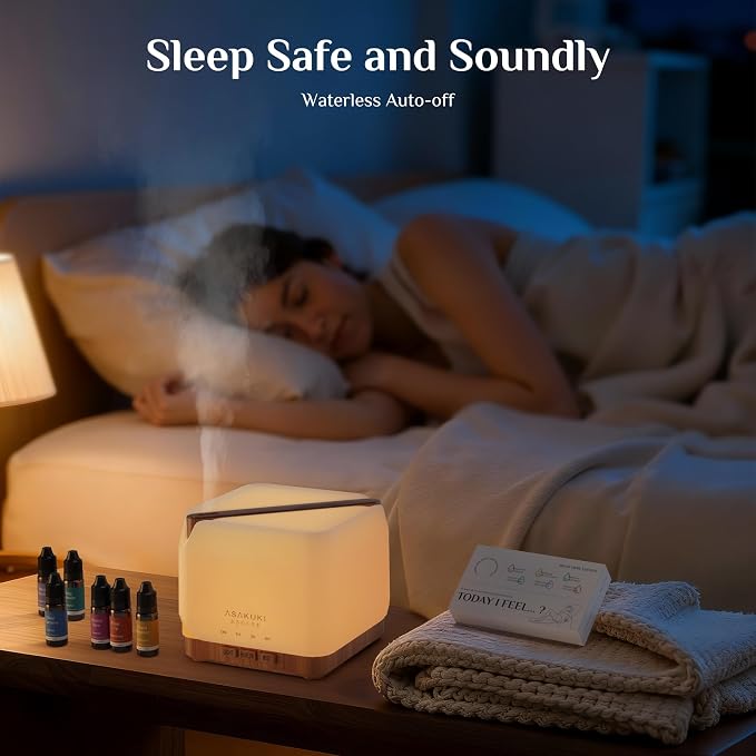 ASAKUKI Essential Oil Diffuser for Home, Large 700 ml Aromatherapy Humidifier with Top 6 Essential Oil Sets, Automatic Shut-Off, 7 LED Lights for Living Room, Kitchen, Bedroom, Hotel - Yellow