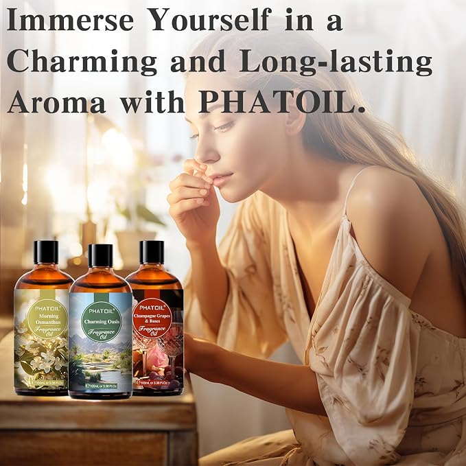 PHATOIL Charming Oasis Fragrance Oils for Aromatherapy, 3.38FL.OZ Diffuser Oils for Home, Perfect for Aromatherapy, Humidifiers, Yoga, DIY Candle and Soap Making - 100ml