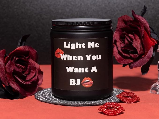 Sandalwood Soy Wax Candle, 7OZ - Gifts for Him, Birthday Gifts for Men, Funny Gift for Men, Novelty Gift for Boyfriend, Husband, Light Me When You Want a B*J
