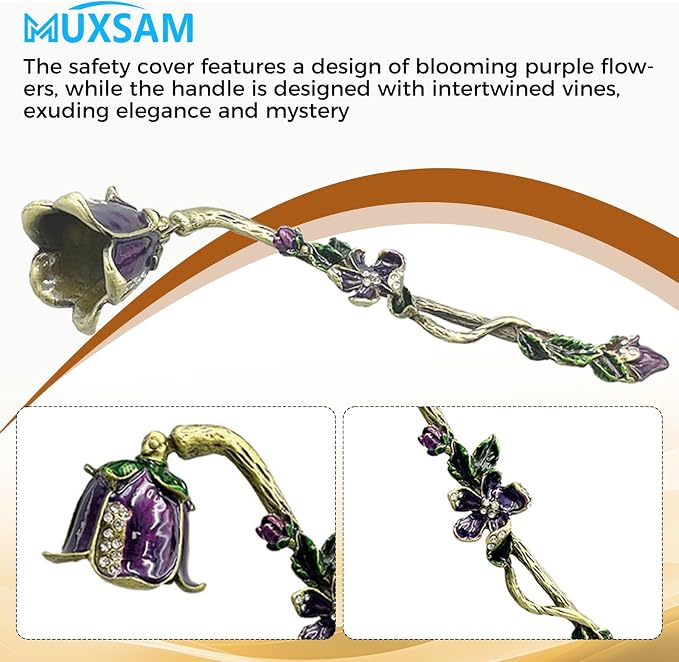 MUXSAM Vintage Candle Snuffer, Candle Extinguisher with Long Handle, Metal Wick Flame Snuffer for Putting Out Candle Flame Safely, Floral Candle Snuffers Accessory for Candle Lovers, Purple