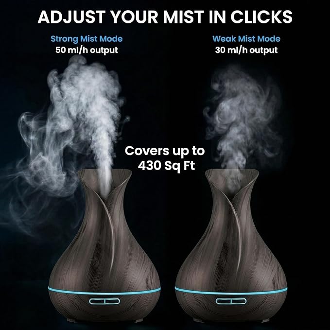 Sierra Modern Home Smart WiFi Humidifier - Aromatherapy Essential Oil Diffusers with App Control & Voice Control - Works with Alexa & Google Home - 400ml Ultrasonic Diffuser & Humidifier - Dark Brown