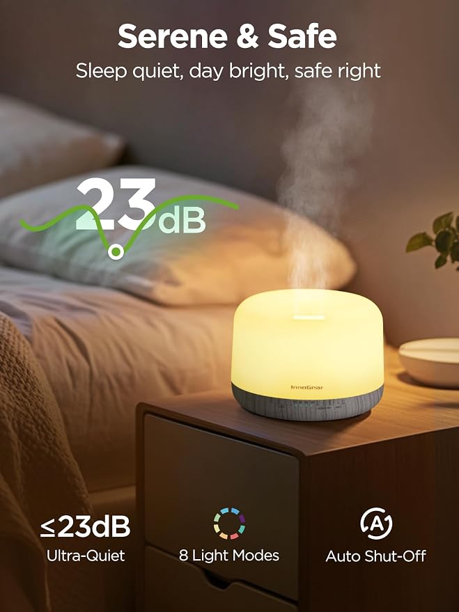InnoGear Aromatherapy Diffuser & 10 Essential Oils Set, 500ml Essential Oil Diffuser with Remote Control Mother's Gift Ultrasonic Cool Mist Scent Humidifier Vaporizer Auto-Off Timer for Home, White