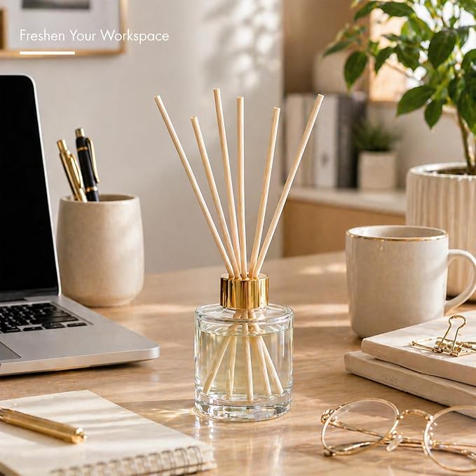 50ml Clear Glass Reed Diffuser Bottles Set of 4 Empty Aromatherapy Bottles with Gold Cap, Round Essential Oil Diffuser Container for Home Fragrance, DIY Scent, Bathroom, Office Decor