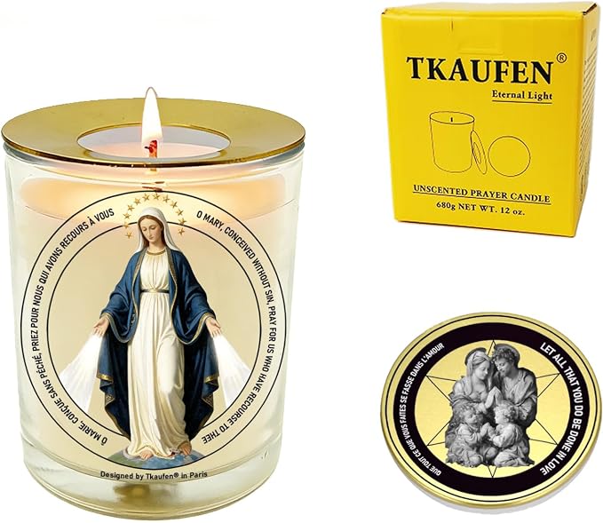 Our Lady of Miraculous Mother (Virgen de la Milagrosa) Devotional Candle 50 Hours│Hand-Poured Natural Soy Wax│Immaculate Conception, Mediatrix of Grace, Devotion, Intimately United with Jesus│3“×3.6”