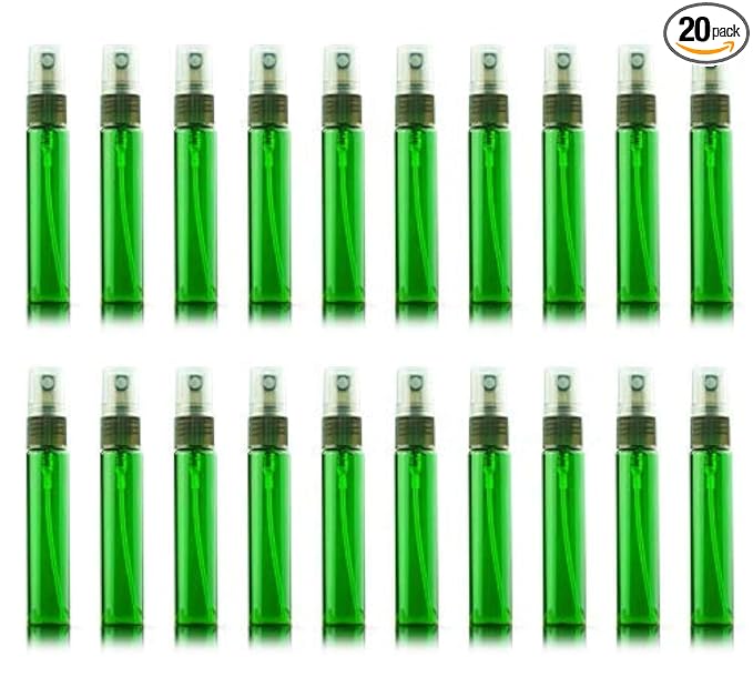 20 Pack Set 10ML Protable Refill Bulk Atomizer Spray Travel Perfume Bottle Hydrating Empty Bottle (Green)