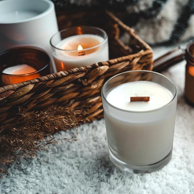 SHOWIN 8 OZ Thick Candle Jars for Making Candles 15 Pcs, Gray Empty Jars with Wood Lids for Candle Making, Sample Container,Clear Gray
