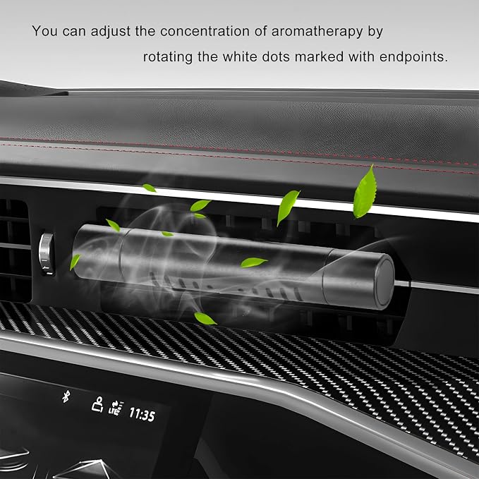 2 PCS Car Air Freshener Diffuser Vent Clips, Refillable Cylindrical Oil Diffuser Clip with 12 Unscented Refill Sticks, Essential Vent Air Freshener Interior Decor for Women Men (Black)