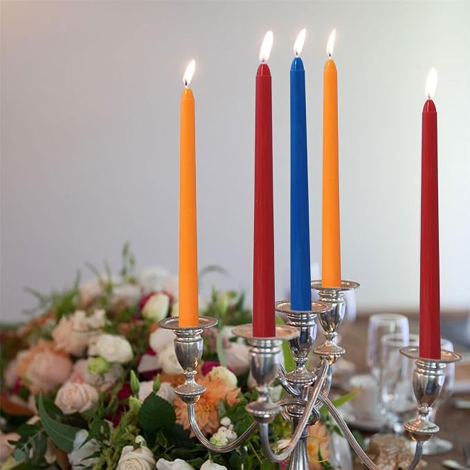 Unscented Candlesticks Dripless Taper Candles,10 inches Red Tapered Candles Colorful Candle Sticks Orange Candlestick for Home Party Wedding Restaurant Holiday,12pcs (8D-ORBLRE)