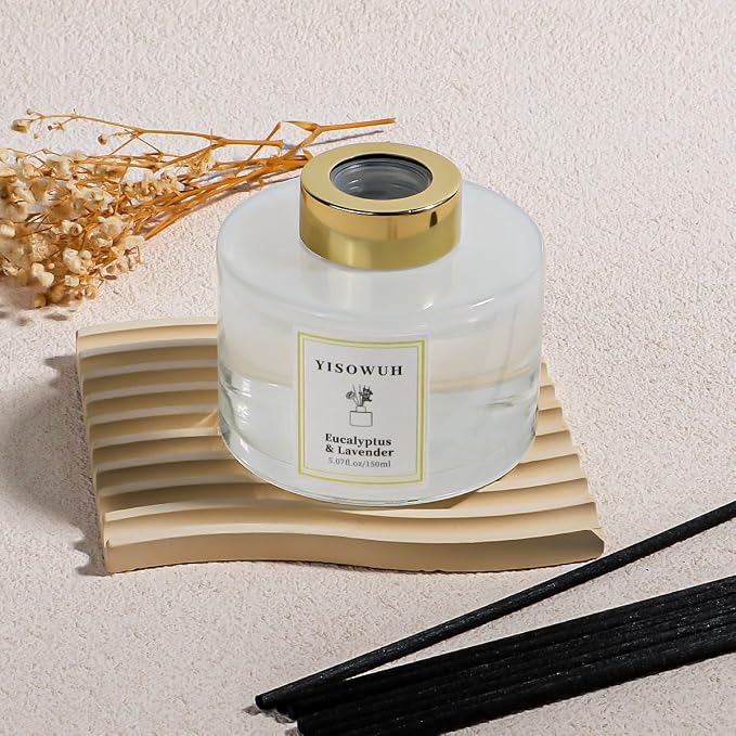 Reed Diffuser Set,5.07 fl oz (150 ml) - Eucalyptus & Lavender Oil Diffusers with 8 Reed Sticks,Home Fragrance Reed Diffuser for Bathroom Shelf Decor