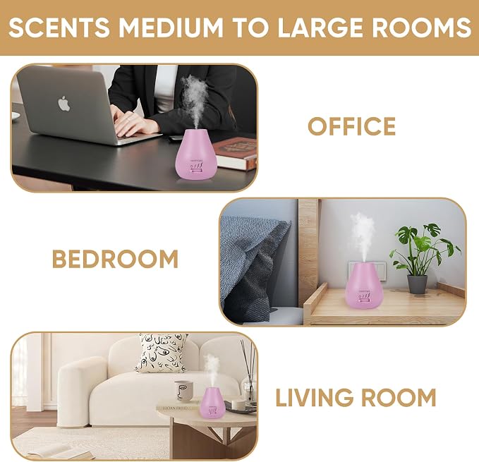 HAPPTWS Essential Oil Diffuser - Waterless Diffuser 3 Timer Settings Battery Powered for Bedroom Yoga Room Toilet Pet Room - Pink