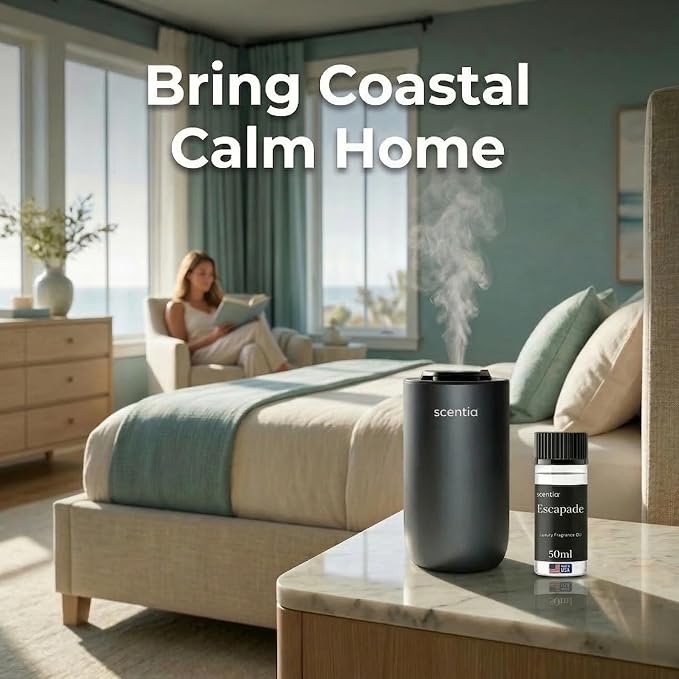 Scentia Escapade Hotel Scent Diffuser Oil – Luxury Fragrance Inspired by 5-Star Resort – 50 mL – Jasmine, Bergamot & Marine Essential Oil Blend for Home, Office & Aromatherapy Diffusers, Made in USA