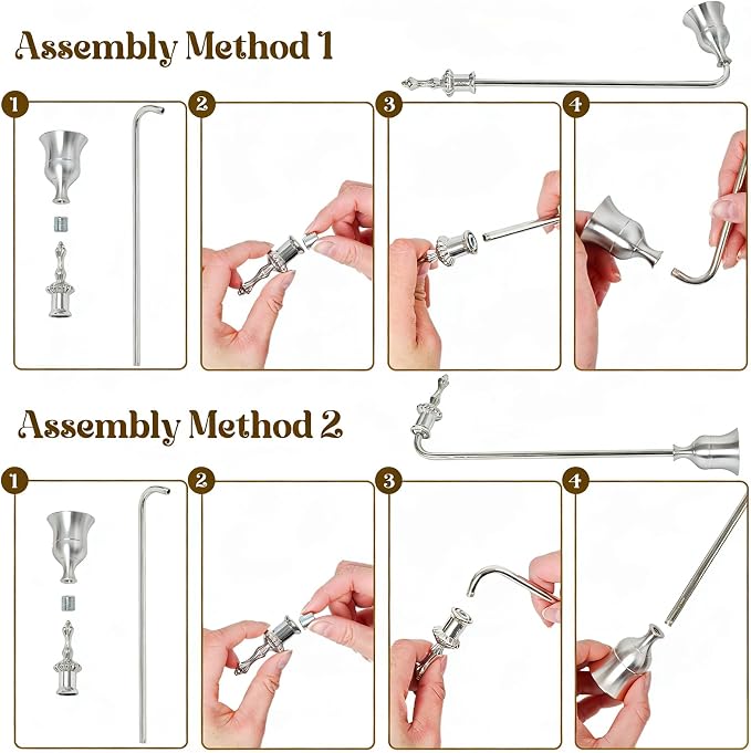 Candle Snuffer, 9-Inch Long Handle for Safe Flame Extinguishing, Smoke-Free & Splash-Free, Aluminum Metal Candle Wick Dipper & Extinguisher for Jar, Pillar, Scented Candles (Silver, 2 Pcs)