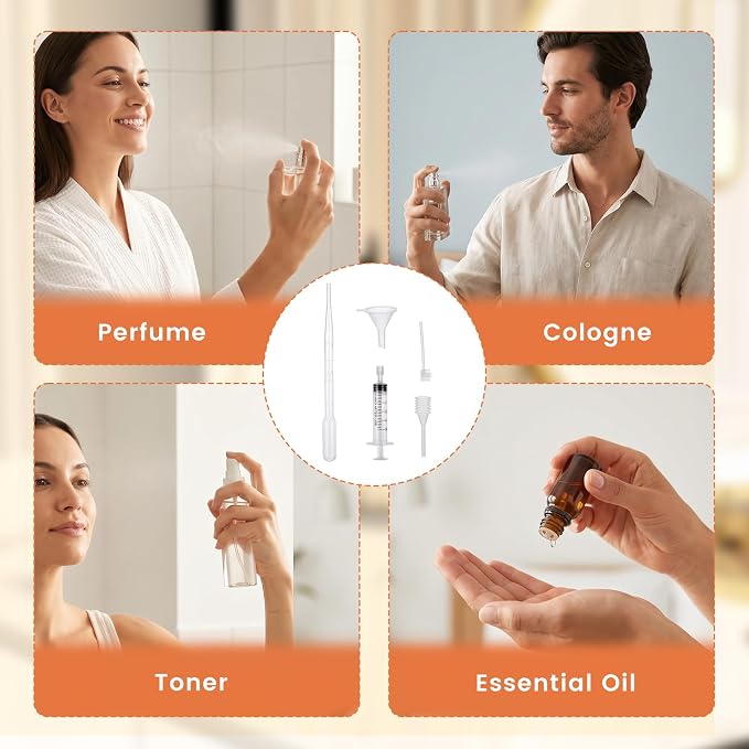 50Pcs Perfume Extractor Tool, DIY Perfume Making Kit for Adults, Cosmetic Liquid Dispenser Transfer Pump Syringe Extractor Funnels Droppers Pipettes for Travel Atomizer Essential Oil Bottle Filler