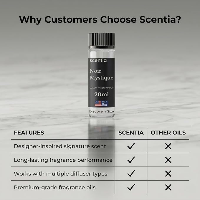 Scentia Noir Mystique Aromatherapy Oil for Diffuser – Hotel Scent Inspired by Edition Hotel – 20 mL – Rose, Bergamot & Musk Natural Fragrance Oil for Waterless & Cold Air Diffusers, Made in USA