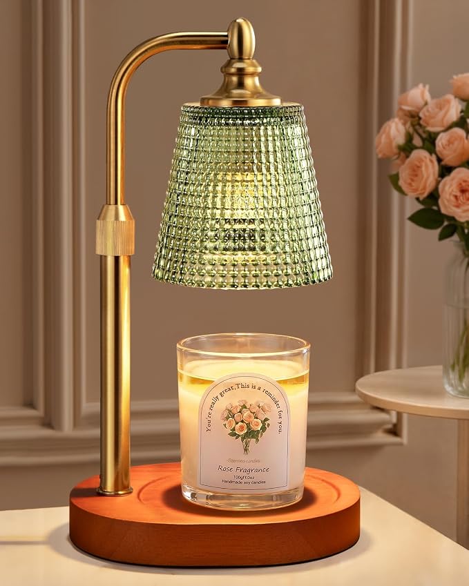 Hong-in Candle Warmer Lamp with Timer Dimmer, Birthday Gifts for Women, House Warming Gifts for New Home, Vintage Room Decor, Adjustable Height Candle Lamp, Wax Warmer for Scented Jar Candles, Green