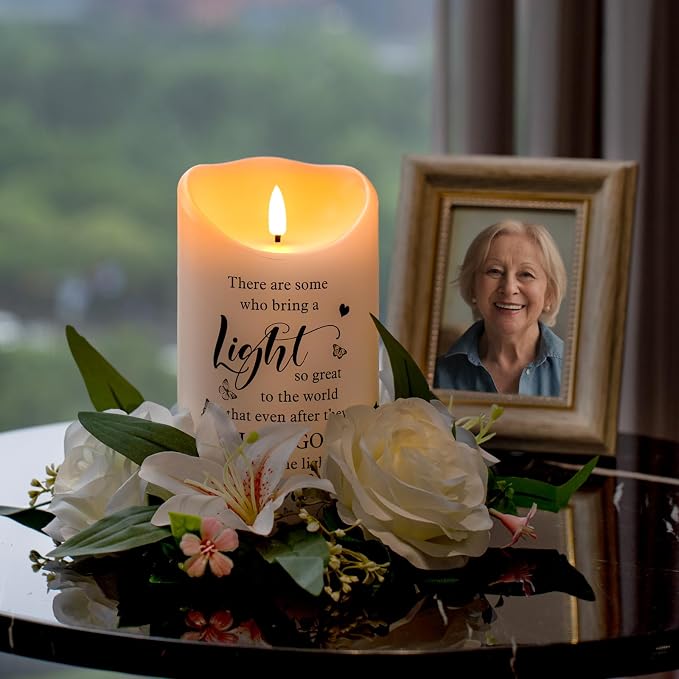 Flameless Memorial Candle, Real Wax LED Light with Remote Sympathy Bereavement Gifts for Loss of Loved One Sympathy Candles for Loss of Mother Father Mom Dad Son Remembrance Gifts (4" x 7")