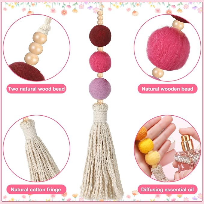 6 Pieces Felt Ball Car Diffuser Essential Oil Car Tassel Hanging Bead Aromatherapy Diffuser Colorful Charm Vent Clips Air Freshener for Decor(Regular Color)