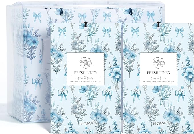 MYARO 20 Pack Scented Sachets Air Freshener for Home：Fresh Linen Hanging Fragrance Potpourri Bag – Home Decor Odor Freshener for Closet, Drawer, Storage, Suitcase, Bathroom – Housewarming Gift