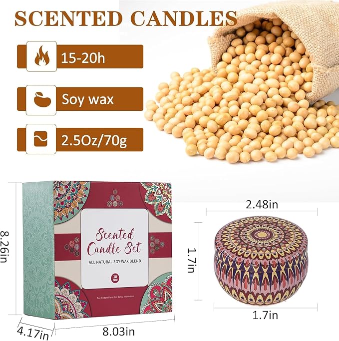 Candle Gifts for Women, 18 Packs Aromatherapy Candles, Scented Candles Gift Set for Women Gifts, Candles for Home Scented, Soy Wax Jar Candles, Retro Court Style - Exclusive for Nobles