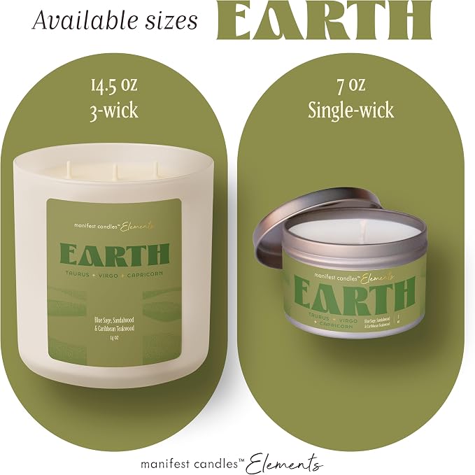Large 14.5oz 3 Wick Zodiac Earth Taurus Virgo Capricorn Zodiac Gifts for Women - 60 Hour Burn - Astrology Gifts for Women, Healing Manifestation Spiritual Candles, Intention Meditation Candle