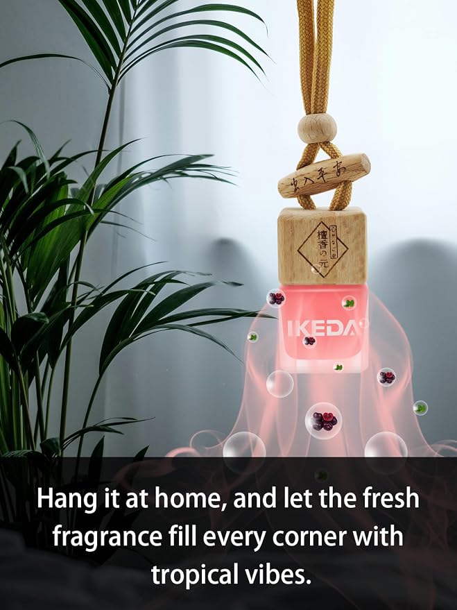 Ikeda Car Air Freshener: Hanging Car Smell Air Freshener | 10ml Hanging Car Perfume | Long Lasting Fragrance | Strong Scents Diffuser for Auto Home (Cherry|Square)